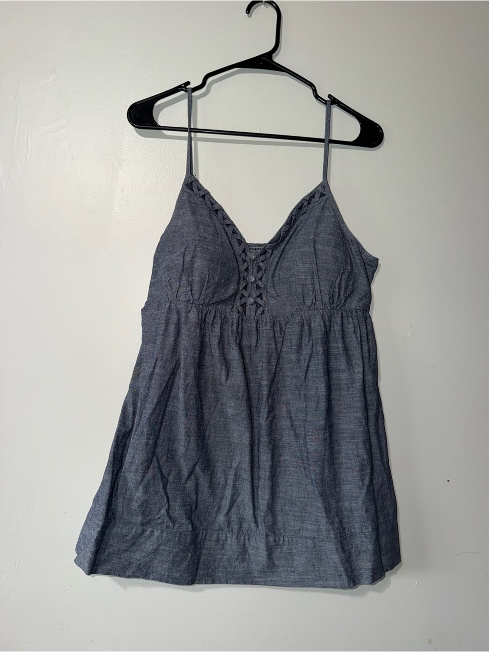 Women’s Chambray Spaghetti Strap Tank Top Short Dress or Longer Top- Blue